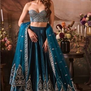 Stunning Teal and Silver Embroidered Lehenga